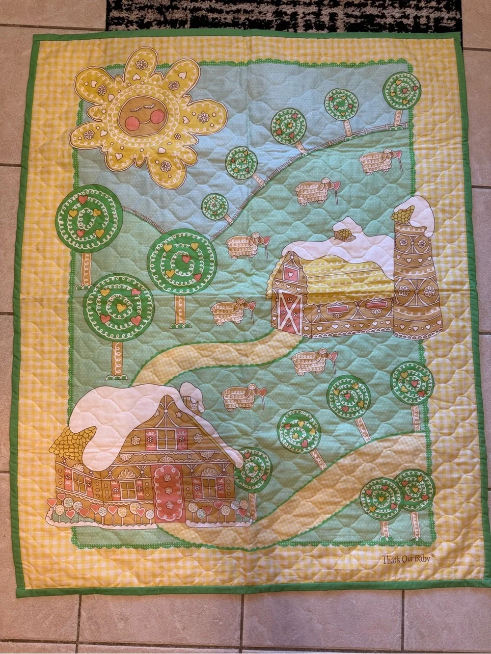 Vintage Thats Our Baby Farm Trees Sheep Sun Baby Blanket Quilt